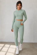 Seamless 3 Piece Yoga Set Breathable Quick Dry Tight Fit High Waist Full Zip up